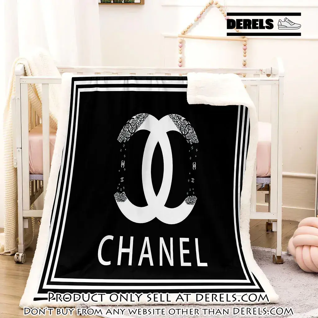 Chanel white logo black luxury brand premium blanket fleece home decor dr1319652